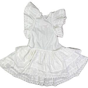 Paper Wings Girl's Size 6 White Ruffled Tiered Dress Flutter Sleeves *Flaw